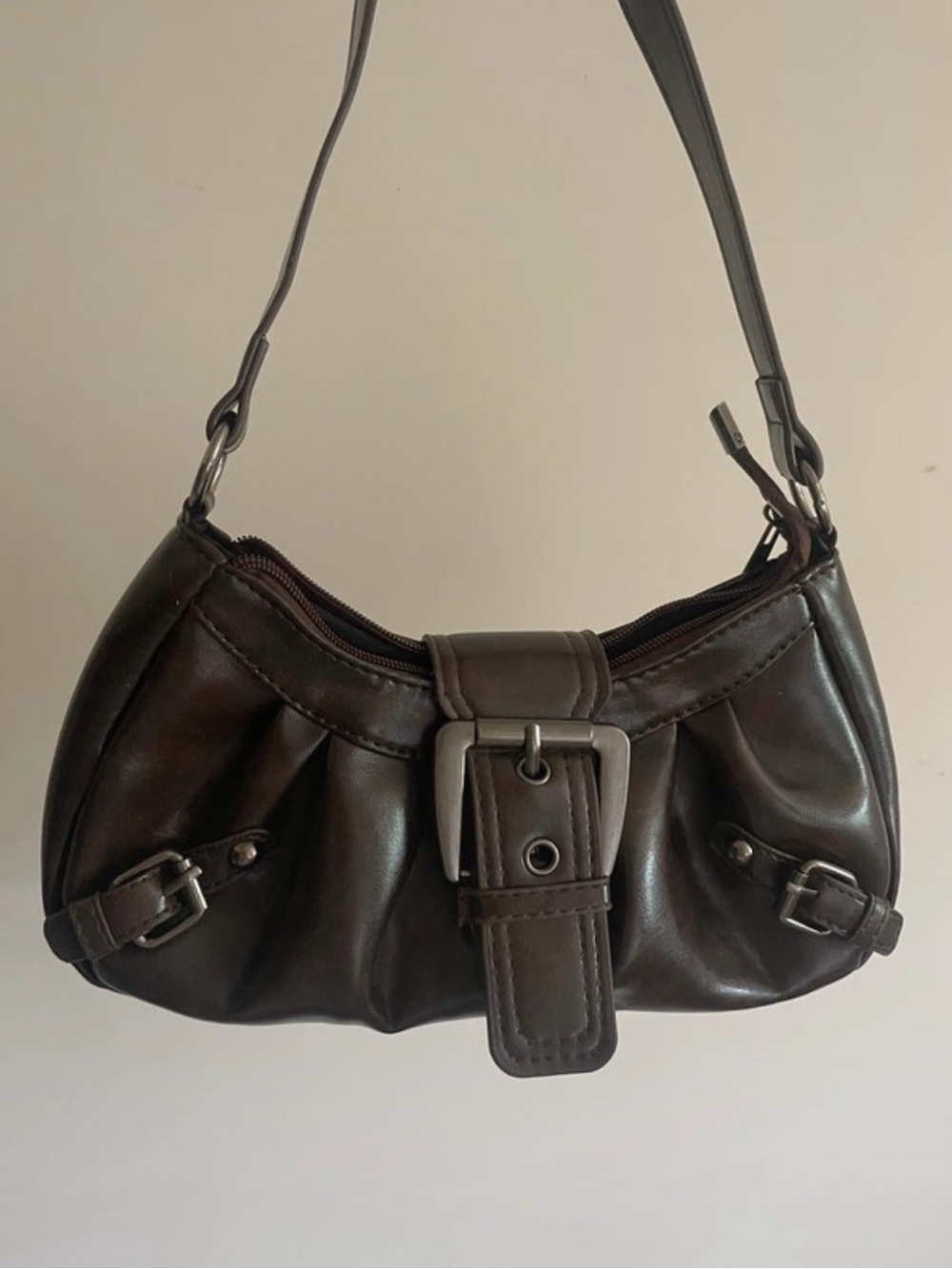 Classic Brown Shoulder Bag with Buckle Detail